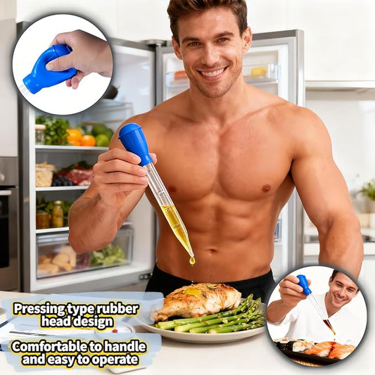 Professional Kitchen Marinade Injector, 30ml Food-Grade Heat-Resistant Meat Syringe with Cleaning Brush, Clear Scale Markings, Non-Slip Grip for Juicy Turkey, Poultry, Beef (Blue(Large))