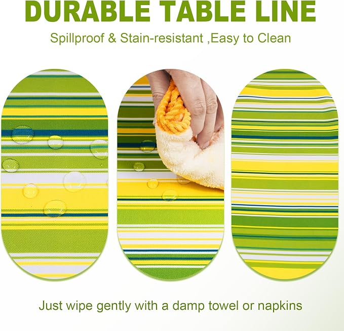 SquarePie Outdoor Tablecloth Rectangle with Umbrella Hole and Zipper Waterproof Stain Resistant Table Linen Cloth for Patio Picnic Camping BBQS Garden Party, 52x70 Green Stripe