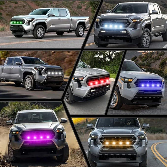 4-in-1 Front Grill Lights Compatible with Toyota Tacoma SR SR5 2024 2025 | APP Control, 8 Lighting Modes, with Fuse Adaptor, RGB LED Grille Light Bar, Tacoma Accessories