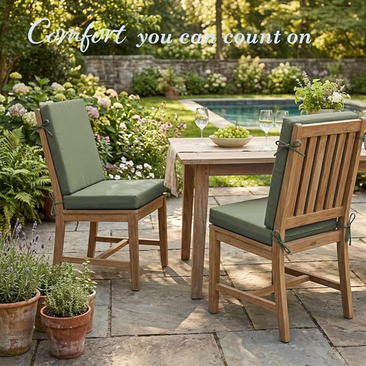 California Umbrella Outdoor Dining Chair, Set of 2 Patio Seat Cushions, 20 x 40 Inch, Premium Outdoor Memory Foam, Fade Resistant, Sunbrella Fabric, Fabric Ties, Spa