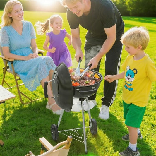 18 inch Charcoal Grill, Portable Kettle BBQ Grills, Barbecue Gift, Durable & Easy to Assemble, Round Barbecue Grill for Outdoor Cooking, Patio and Beach, Black