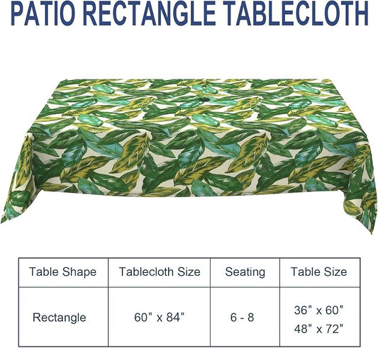 Outdoor Rectangle Tablecloth, 60×84 Inch Water Repellent Picnic Table Cover with Umbrella Hole Zipper for Patio Family Meal, Lush Leaf Jungle