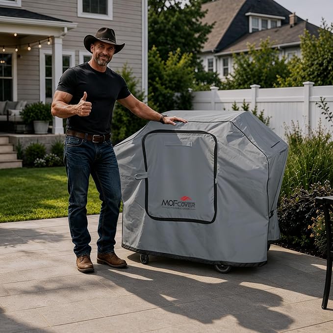 Exclusive Foldable 58 inch Grill Cover, 600D Heavy Duty Outdoor BBQ Cover for Weber Genesis II/EX/SX/LX 300 and Genesis 300 Series Weber 7130, 3-5 Burners Grill, Gray
