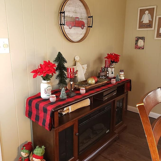 B-COOL Buffalo Plaid Table Runner Black Red Checked Table Runner 2 Packs 13x108 Inch Christmas Holiday Plaid Table Runners Xmas Table Decorations