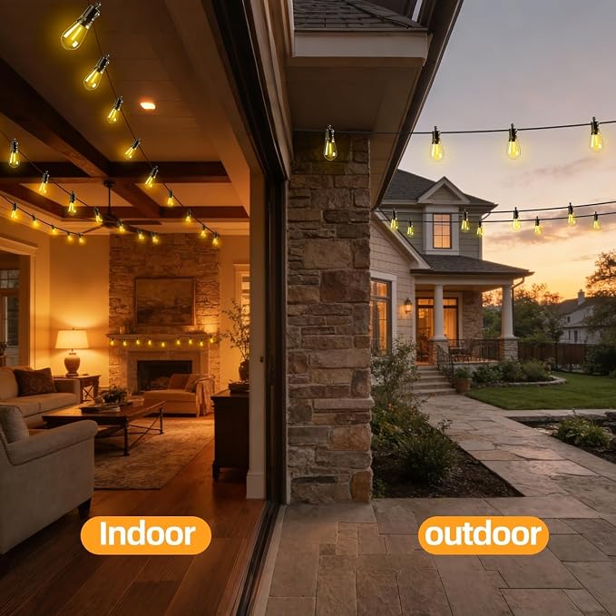 Solar Lights Outdoor, 40FT S14 LED IP65 Waterproof Patio Lights | 13 Shatterproof Edison Bulbs Hanging Light, Solar or USB Charging, 3 Lighting Modes for Backyard Porch Party Decor Warm White