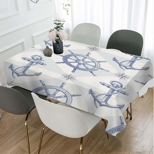 TKS MITLAN Tablecloth Ship Anchor Table Cloth Rectangle Table 60 x 84 Inch Rudder Compass Nautical Journey Vintage Kitchen Decorations for Home Dinner Party