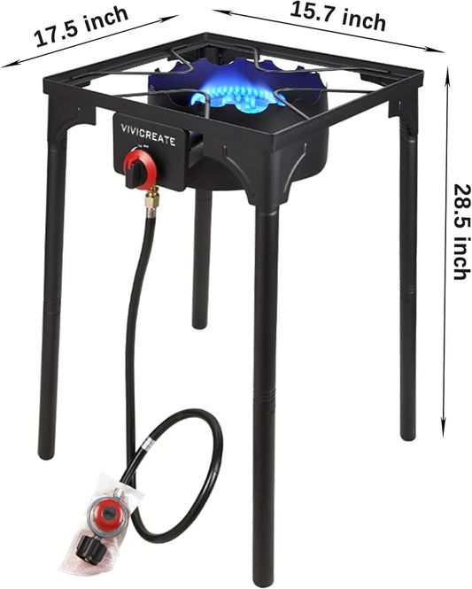 Vivicreate 30000 BTU Propane Gas Stove Outdoor Single Burner Adjustable Height with 20PSI Regulator Heavy Duty Cooker for Patio Camping Garden BBQ Fogon de Gas Estufa de Gas Portatil Parrillas