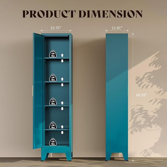 67โH Blue Narrow Kitchen Cabinet, Metal Skinny Pantry Storage Cabinet,Tall Narrow Bathroom Storage Cabinet with Adjustable Shelves,Slim and Thin Pantry Cabinets for Living Room Dining Room