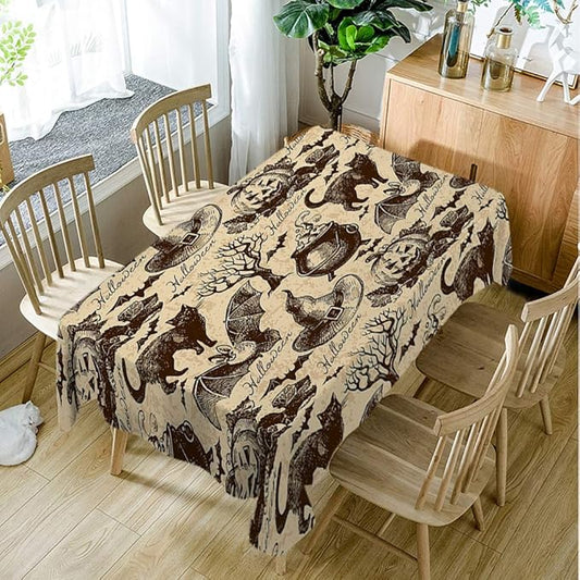 Moslion Tablecloth Halloween Pattern Retro Vintage Style Animal Cat Pumpkin Owl Bat Witch Hat Tree Season Tablecloth for Fall Harvest Thanksgiving Christmas Wedding Anniversary 60x90 Inch