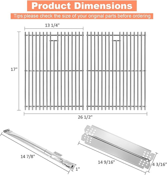 Grill Parts for Nexgrill 5 Burner 720-0888 720-0888N 720-0888A,4 Burner Nex-grill 720-0830H 720-0830 Stainless Steel Cooking Grates, Heat Plates, Burner Replacement Kit for Home Depot Nex grill