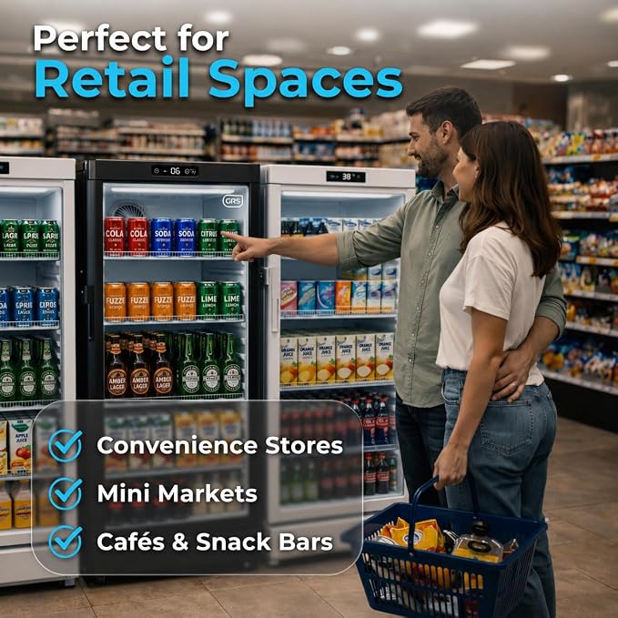 GRS Commercial Display Refrigerator, Glass Door Lock, Black, 6.0 Cu. Ft