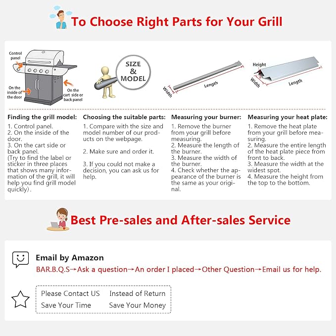 Grill Parts for Kenmore 146.34611410 146.46372610 146.23673310 146.34461410 146.10016510 146.16198211 146.46366610 146.16142210 146.1001751 146.4636561 Grill Replacement Parts, Stainless Steel | Stainless Steel Burner and Heat Plates for Kenmore 146.46...