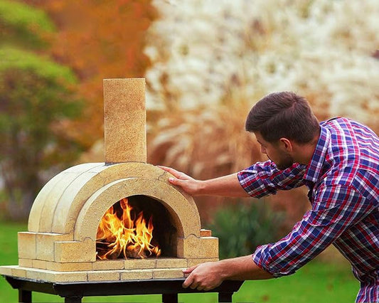 BRAVO Wood Burning Fire Brick Pizza Oven for Outdoor Cooking - FULLY DIY KIT - Includes Firebrick Set, Refractory Glue, Trowel, Gloves, Cover, Steel Gate, Assembly Instructions (3 hours)