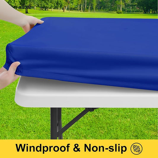 Smiry Picnic Table Cover with Bench Covers, Waterproof Elastic Fitted Polyester Tablecloths for 8 Ft Rectangle Tables, Washable Windproof Tablecloth for Camping, RV & Outdoor (Blue, 30x96 Inches)