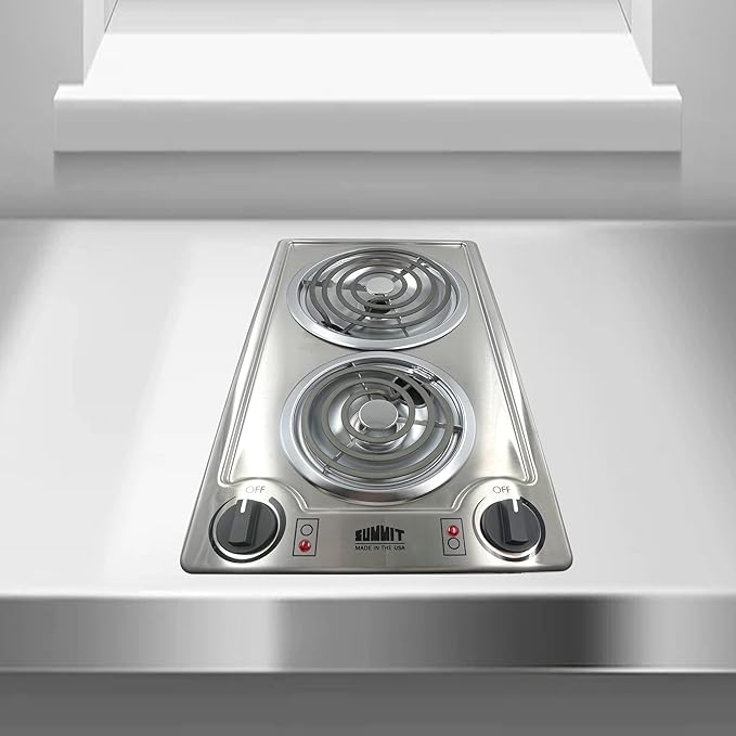 Summit 12" 2 Burner Electric Cooktop 115 Volt Coil Electric Cooktop, ADA compliant, Stainless Steel- CCE213SS