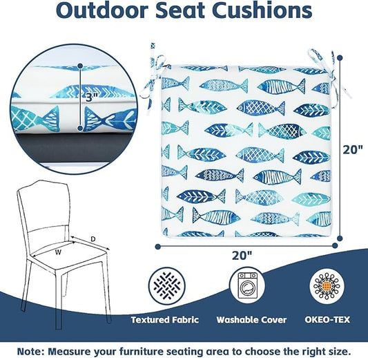 COZYVIDA Outdoor Chair Cushions Set of 4, 20"x20" Square Seat Pads with Tie Straps and YKK Zippers, 30D High-Density Foam, Water-Resistant Fabric,UV-Resistant 1000+ Hrs