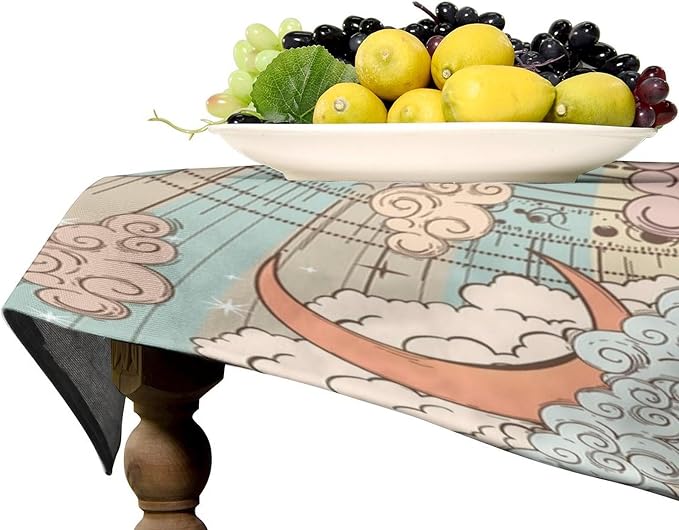 Retro Sun Moon Tablecloth Vintage Mystical Astrology Tarot Zodiac Galaxy Space Table Cloth Water Resistant Wipeable Table Cover for Farmhouse Picnic Party Holiday Kitchen Dinner Table 55"x55"
