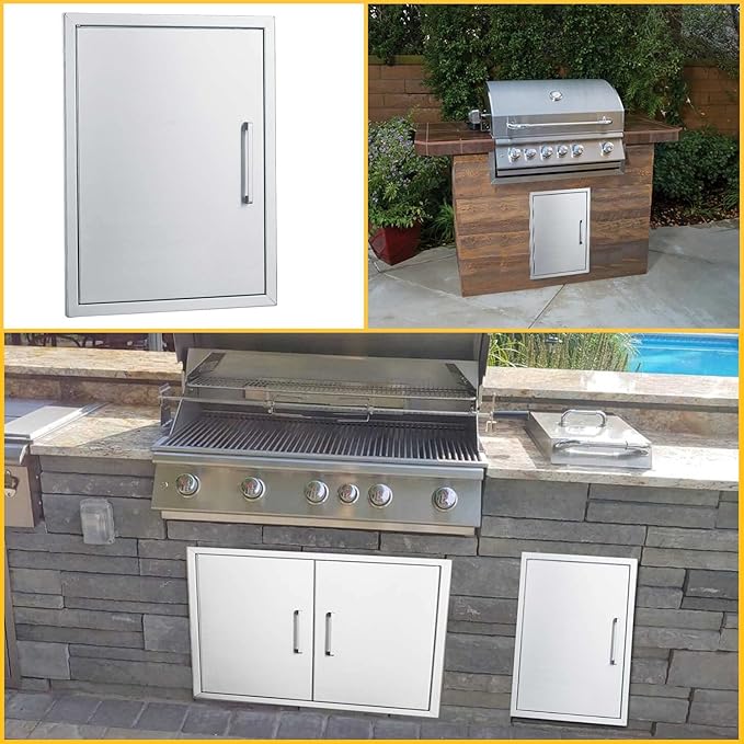 BBQ Access Door Stainless Steel,18" W by 24" H Vertical Single Door Reversible Open Left or Right,Flush Mount for Outdoor Kitchen