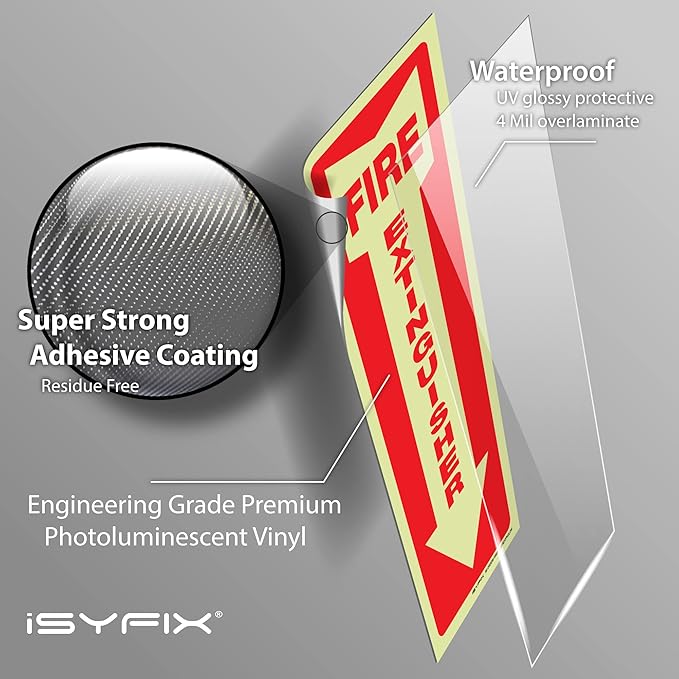 iSYFIX Fire Extinguisher Glow in the Dark Sticker Sign – 3 Pack 4x12 Inch – Premium Self-Adhesive Vinyl, Laminated for Ultimate UV, Weather, Scratch, Water and Fade Resistance, Indoor and Outdoor