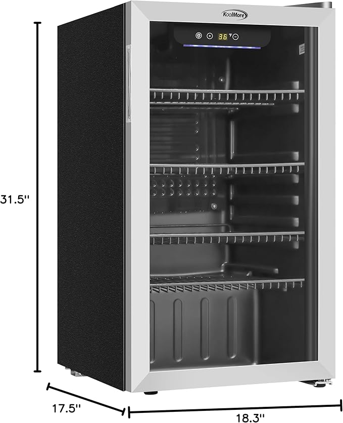 Koolmore 18 in. 3.2 Cu. Ft. Beverage Refrigerator Merchandiser with Stainless Steel Trim and Touch Panel For Soda, Beer or Wine Perfect for Use in a Commercial or Home Setting, ETL Listed (KM-BR32SS)