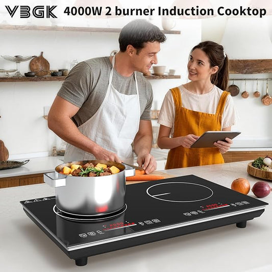 VBGK 2 burner Induction cooktop,110V 4000W induction hot plate with touch Control,9 Power Levels, Kids Lock & Timer,LED touch control 2 burner induction cooker
