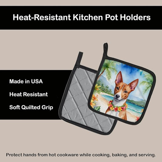 Caroline's Treasures Basenji Luau Pair of Pot Holders Kitchen Heat Resistant Pot Holders Sets Oven Hot Pads for Cooking Baking BBQ, 7 1/2 x 7 1/2