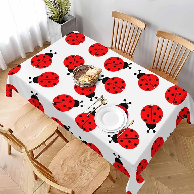 TKS MITLAN Tablecloth Red Ladybug Table Cloth Rectangle Table 60 x 84 Inch Cute Round Dots Skin Fun Cartoon Kitchen Decorations for Home Dinner Party