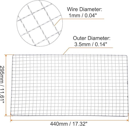 HARFINGTON Square BBQ Grill Net 17.3"x11.6" Electroplated Stainless Steel Barbecue Mesh Mat for Baking Smoking Charcoal Grilling Roasting