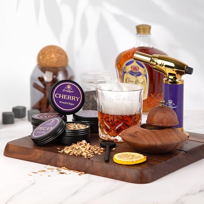 Crown Royal Cocktail Smoking Kit – 10-Piece Smoker Set for Whiskey & Cocktails with Torch, Wood Chips, Smoker Lid, Glasses & Accessories – Premium Gift Set for Men, Bourbon Lovers & Home Bars