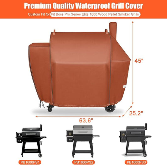 QuliMetal Grill Cover for Pit Boss Competition Series 1600, Pro Series 1600 Elite Wood Pellet Grill, PB1600CS, PB1600PS2, PB1600PSE, 600D Waterproof Fade Resistant Pit Boss 1600 Grill Cover, Brown