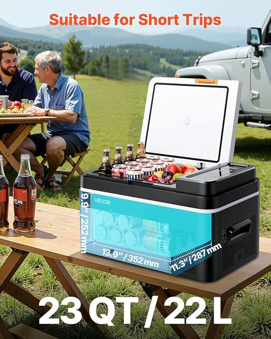 VEVOR Car Refrigerator, DC 12/24V AC100-240V Compressor Electric Cooler, -4°F to 68°F Car Fridge with APP Control, 23 QT Cars Freezer for RVs, Campsites, Boats, Camping, Fishing, 45W Portable Freezer