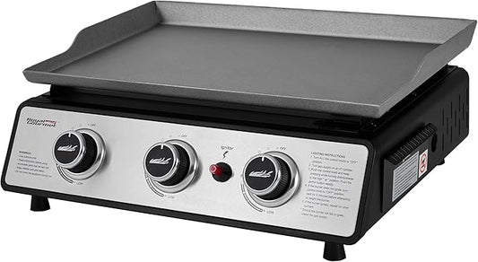 Royal Gourmet PD1301S Portable 3-Burner Tabletop Gas Griddle, 25,500 BTU Cooking Power, 304 Sq. In. Cooking Surface, Ideal for Camping & Tailgating, Black & Silver