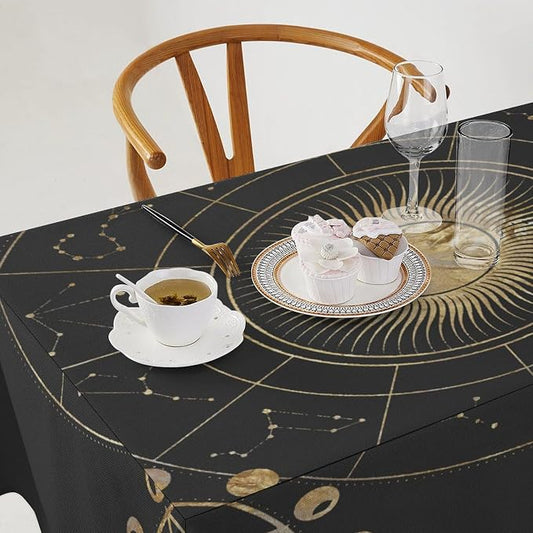 Retro Sun Moon Phases Tablecloth Vintage Star Magical Galaxy Space Table Cloth Water Resistant Wipeable Table Cover for Farmhouse Picnic Party Holiday Kitchen Dinner Table 55"x75"