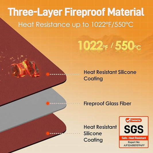 15x18in Heat Resistant Grill Mats for Outdoor Grill to Protect Your Prep Table and Outdoor Grill Table - Fire Proof & Water Proof & Oil Proof BBQ Mat - Red (1mm)