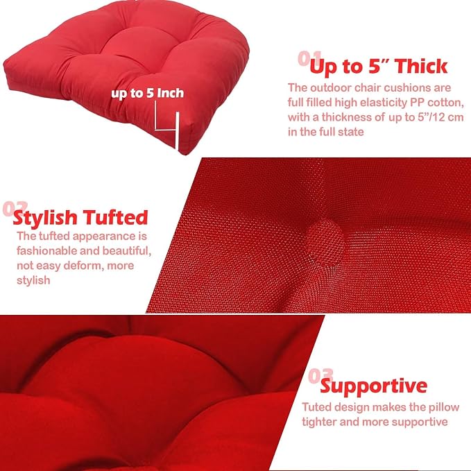 MTMR 2Pcs Outdoor Chair Cushions, Patio Furniture Seat Pads, Waterproof | 2Pcs , waterproof cover, PP cotton, u-shaped, no-fading, thick patio seat pads for outdoor wicker furniture in yard, 19x19x4