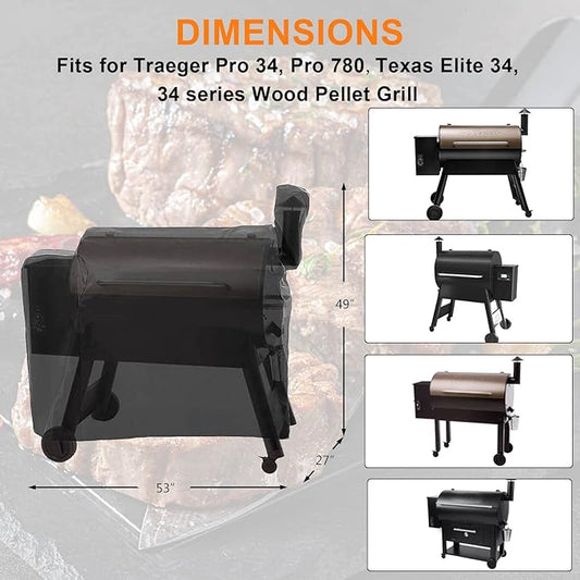 Grisun Grill Cover for Traeger Pro 34, Pro 780 Series Wood Pellet Grill, BBQ Smoker Cover for Texas Elite 34, Eastwood 34 Series, Z Grills 700, 550, 600, 600D Fabric, Waterproof, Anti-Fade, Black