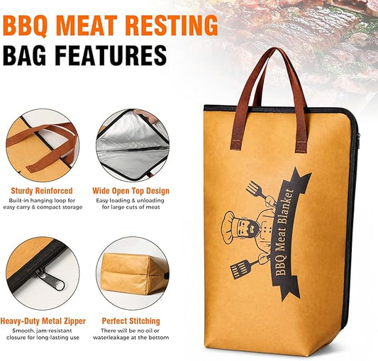 21" BBQ Meat Blanket Insulated Brisket Resting Bag, Thermal Tote for Smoked Meats, Reusable Insulated Carrier for Brisket, Turkey & Pork Shoulder, Gifts for Men Women, BBQ Lovers Gift
