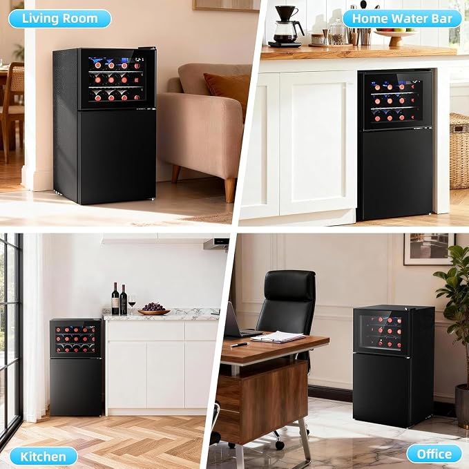 Antarctic Star 2.6 Cu. Ft Compact Beverage Refrigerator with Freezer, Mini Fridge, Adjustable Temp, Reversible Door, LED Light for Home Office Bar Bedroom