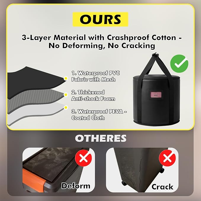 Upgraded 2PCS 32LBS Pellet Grills Stay Dry Pellet Bin with Waterproof Cover - Wood Pellet Storage Bag Container - Smoker Pellet Dispenser - Anti-Shock Foam Layer Reduces Wood Pellets/Charcoal Chipping
