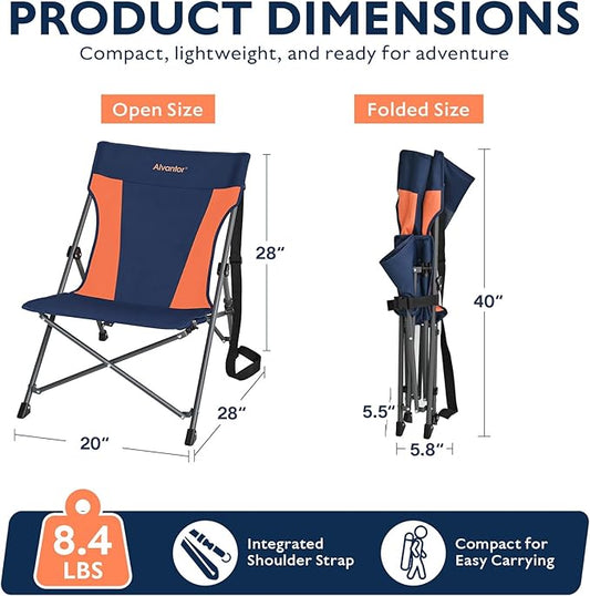 Alvantor® Camping Chair 2 Pack, High Back Folding Beach Chair Breathable for Outdoor, Ergonomic Backrest, Easy Use Portable Lawn Chair Seat for Travel, Sports Events, 20"x28"x28"