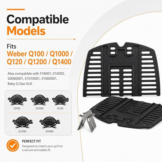 Uniflasy 7644 Cast Iron Cooking Grates for Weber Q100, Q1000, Q120, Q1200, Q1400, 516001, 516002, 50060001, 51010001, 51060001, Baby Q Gas Grill, 2 Pack