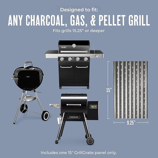 GrillGrate Flavor Zone | Universal Grill Accessory for Gas Grills, Pellet Grills, or Charcoal Grills | Hard Anodized Aluminum | 15 for Any Grill