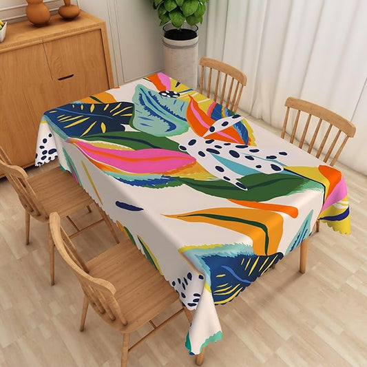 Multicolour Leaf Tablecloth 52x70 Inch Rectangular Abstract Boho Style Floral Tablecloths Polyester Vintage for Picnic Party Dinner Artistic Table Cover for Dining BBQ Picnic Coffee Table