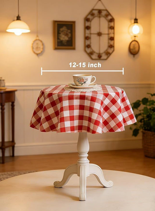 Waterproof Plaid Tablecloth Fabric - Round 25 Inch Classic Gingham Checker Table Cloth for Indoor/Outdoor Use - Buffalo Table Cover for Picnics, BBQs, and Parties