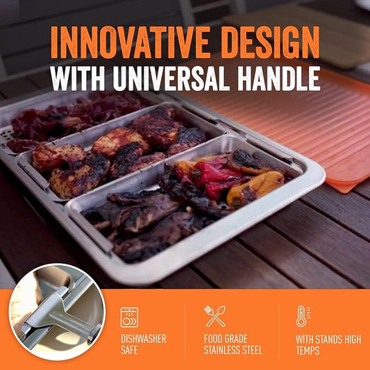 Yukon Gloryโข BBQ 'N SERVE Premium Set, Includes 3 Grill Baskets, Serving Tray, Bamboo Cutting Board, Plastic Lid and Clip-on Handle