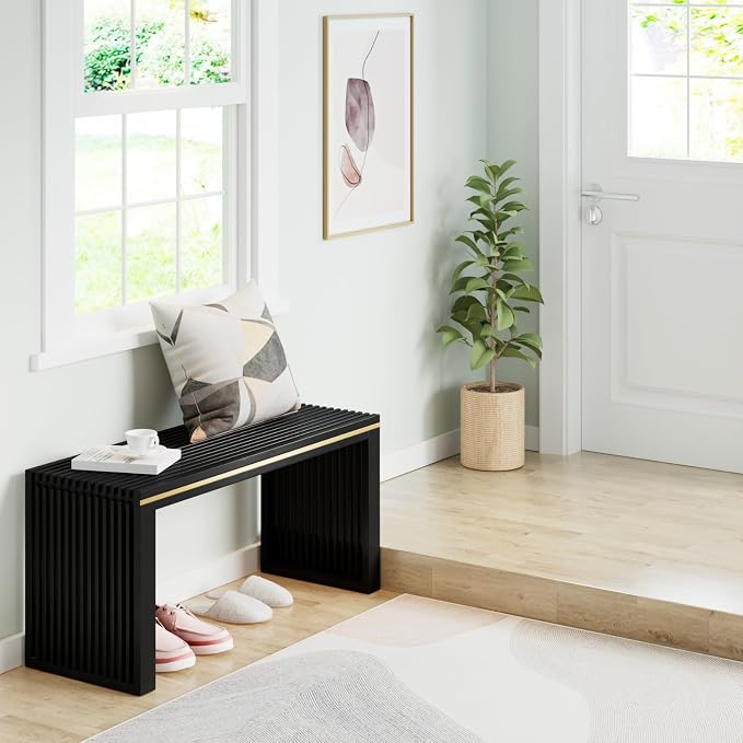 APRTAT Bamboo Dining Bench 35-Inch Indoor Wood Shoe Rack Bench for Entryway | Easy Assemble, Sturdy & Durable,Slatted Design,Versatile Everyday Seating,Living Room Hallway Bedroom Bathroom