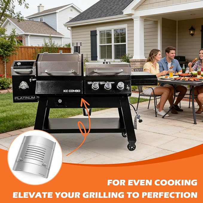 Flame Broiler Kit for Pit Boss Platinum KC Combo Charleston 1020 Pellet Smoker Grills Heat Deflector Diffuser for PB1285KC PB1020NX, Includes 60355 Flame Broiler Main Plate and 31141 Slide Cover
