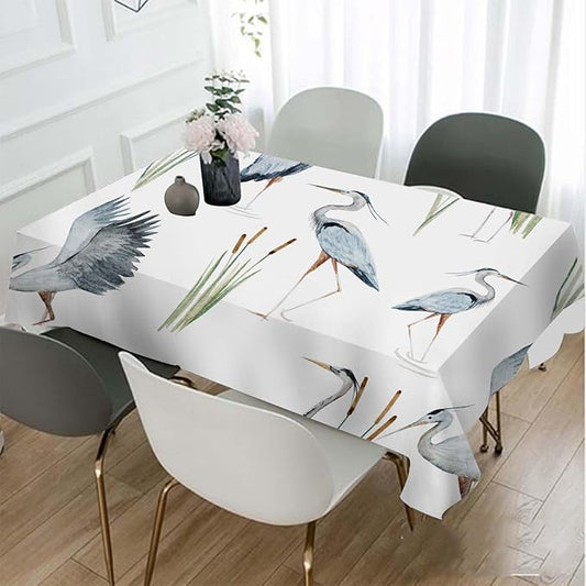 TKS MITLAN Tablecloth Grey Heron Table Cloth Rectangle Table 60 x 84 Inch Birds Reeds River Chinese Style Kitchen Decorations for Home Dinner Party