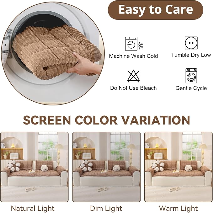 OstepDecor Couch Cover for Dogs, Washable Non Slip Sofa Cover for Pets | Soft Couch Covers for Sofa, Loveseat and Sectional, Furniture Protector Against Pet Hair & Dirt (35.4" x 82.7", Brown)