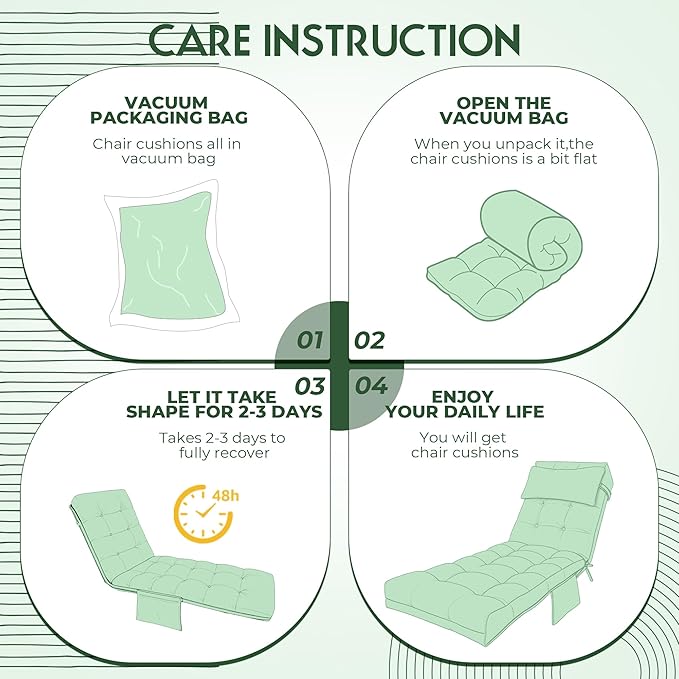 Outdoor Chaise Lounge Chair Cushion, Waterproof Outdoor Chair Cushions for Patio Furniture, 71 x 21 x 4 Inches Replacement Chaise Lounge Cushion with Ties (Green)